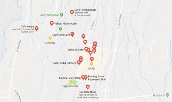 Ubud Cafes Map