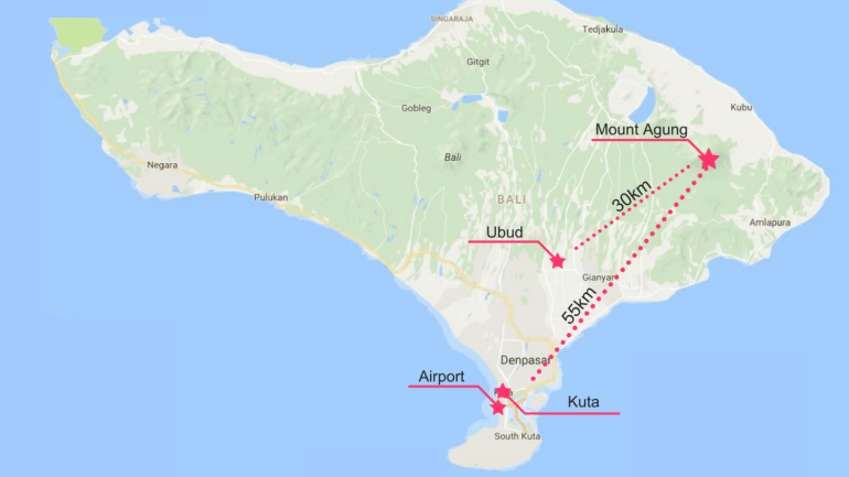 distance to mount agung map