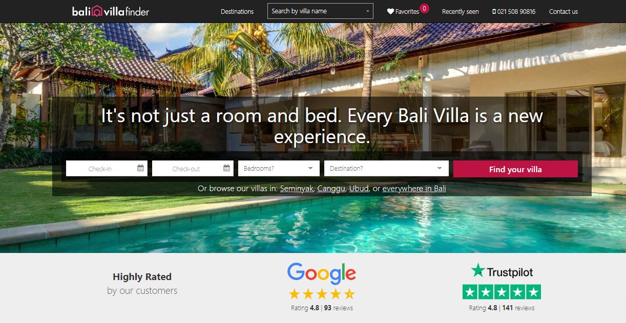 website from bali villa finder 